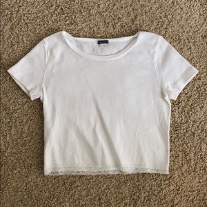 Brandy Melville White Lace Trim Crop Top